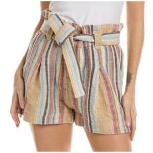 Faherty Womens Sunwashed Stripe Paperbag Shorts Tan Pink Blue XS